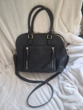 Miztique Black Woven Satchel Crossbody Bag Gold Hardware Structured Purse